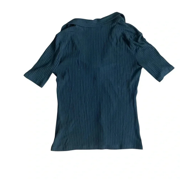 Trina Turk Black short sleeve ribbed shirt with collar size M - Picture 2 of 8